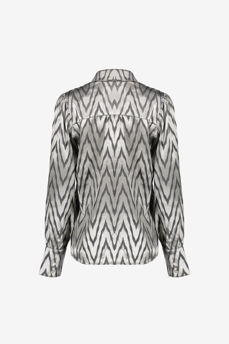 Geisha dames blouse met bow en zigzagprint