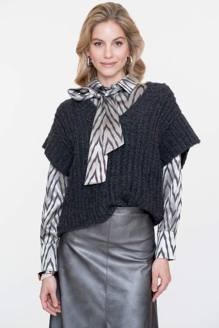 Geisha dames blouse met bow en zigzagprint