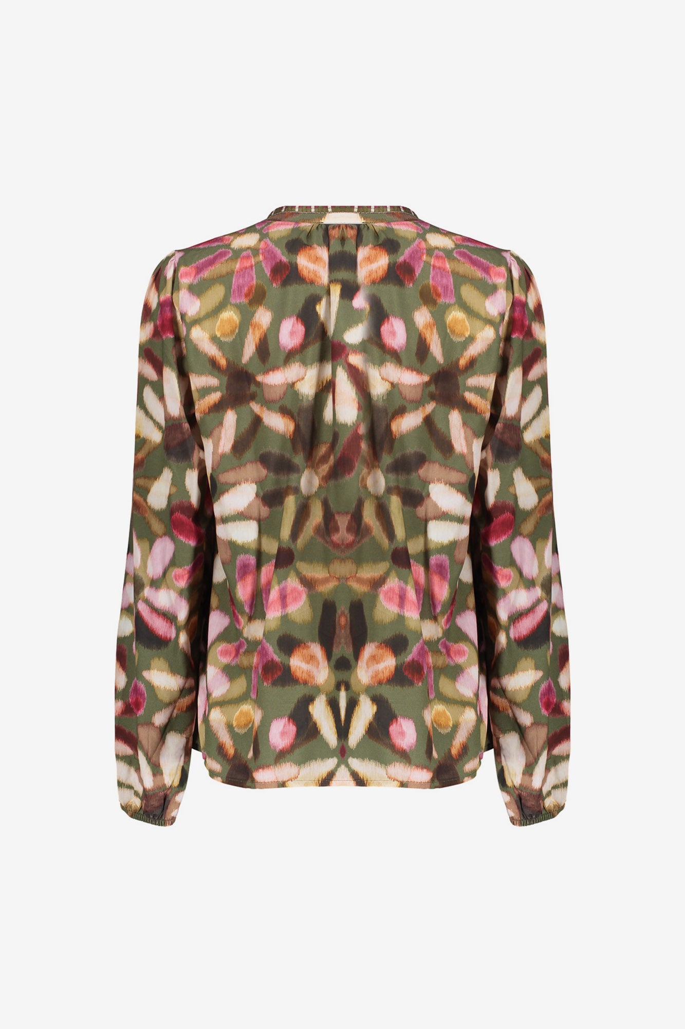 Geisha dames top met sierkoord en ecolineprint