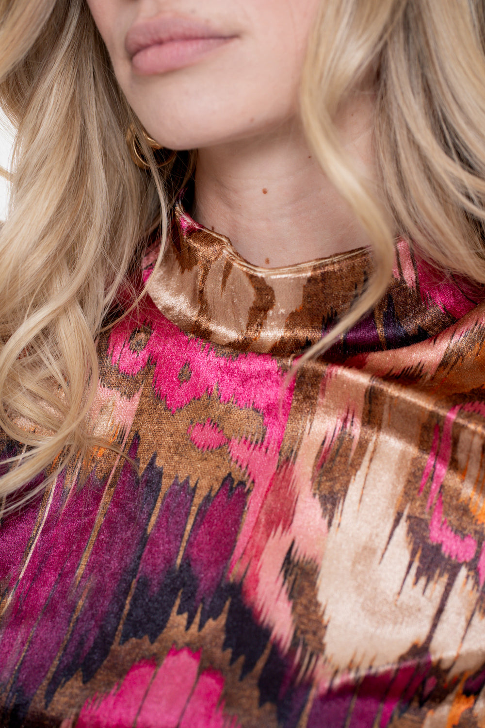Geisha dames top met plooimouwen en print