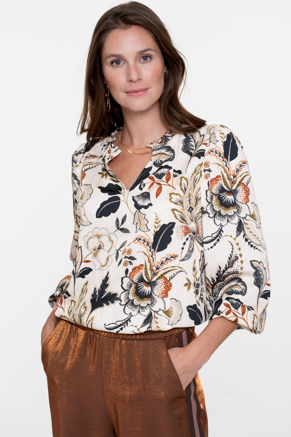 Geisha dames top met sierlijke bohemian print