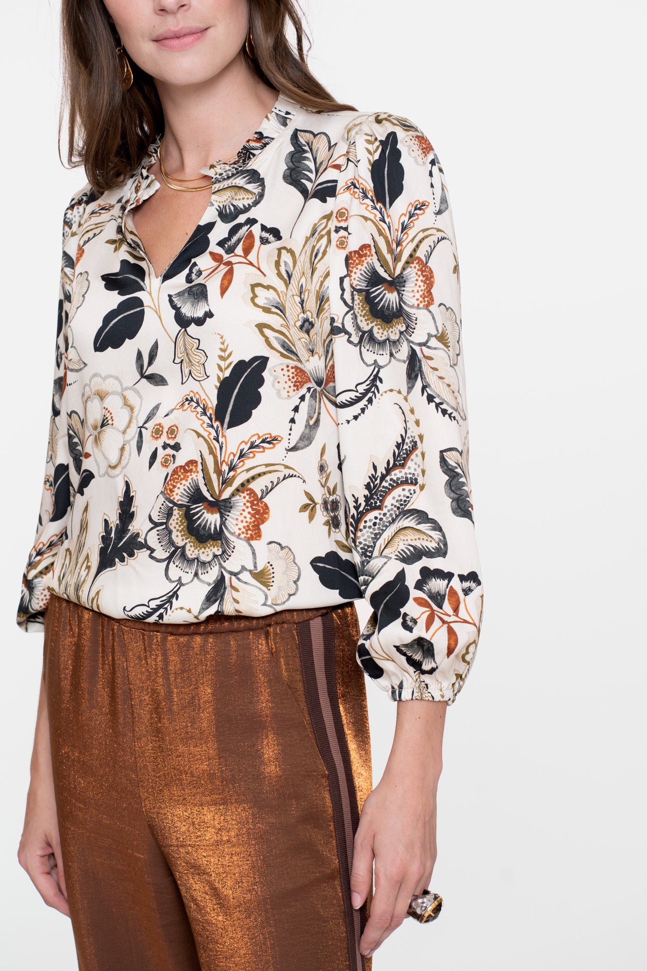 Geisha dames top met sierlijke bohemian print