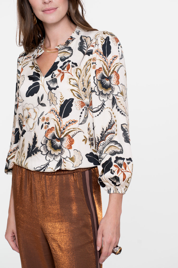 Geisha dames top met sierlijke bohemian print