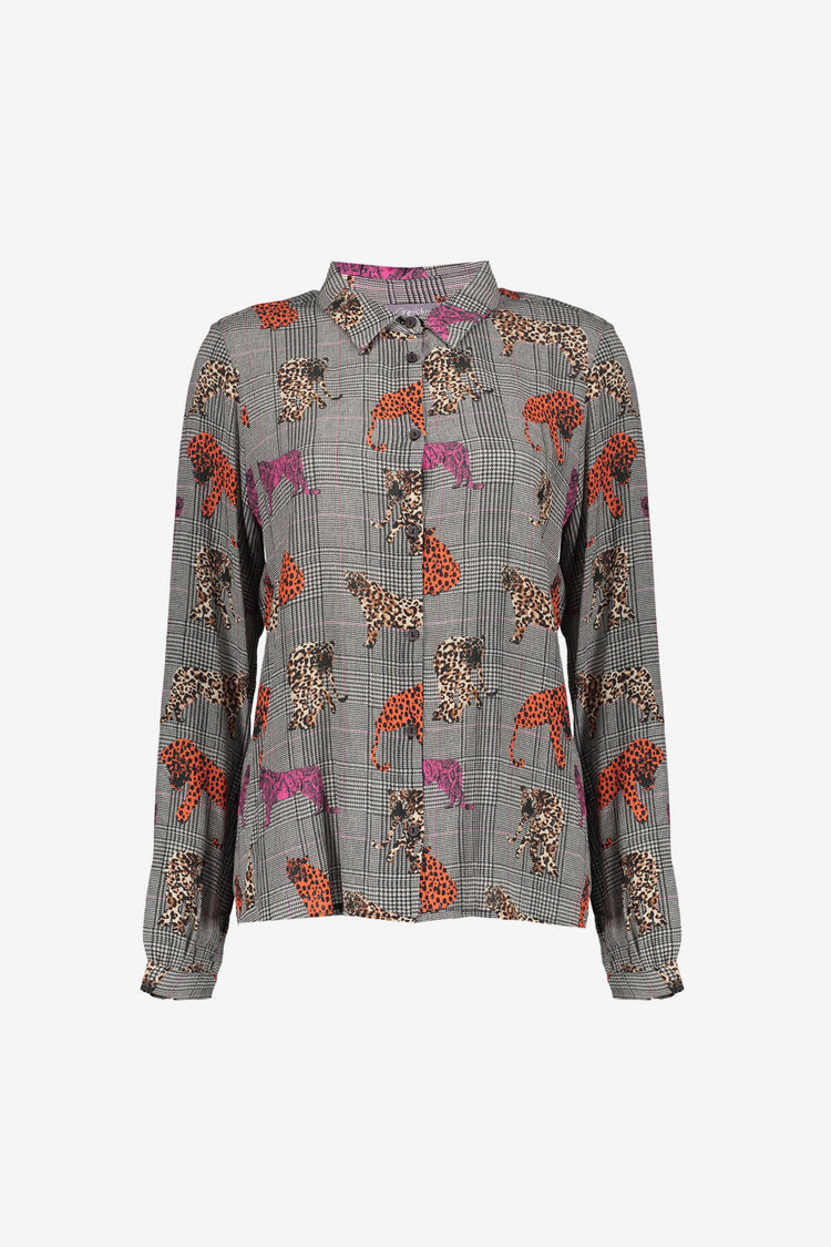 Geisha dames checkered blouse met luipaard