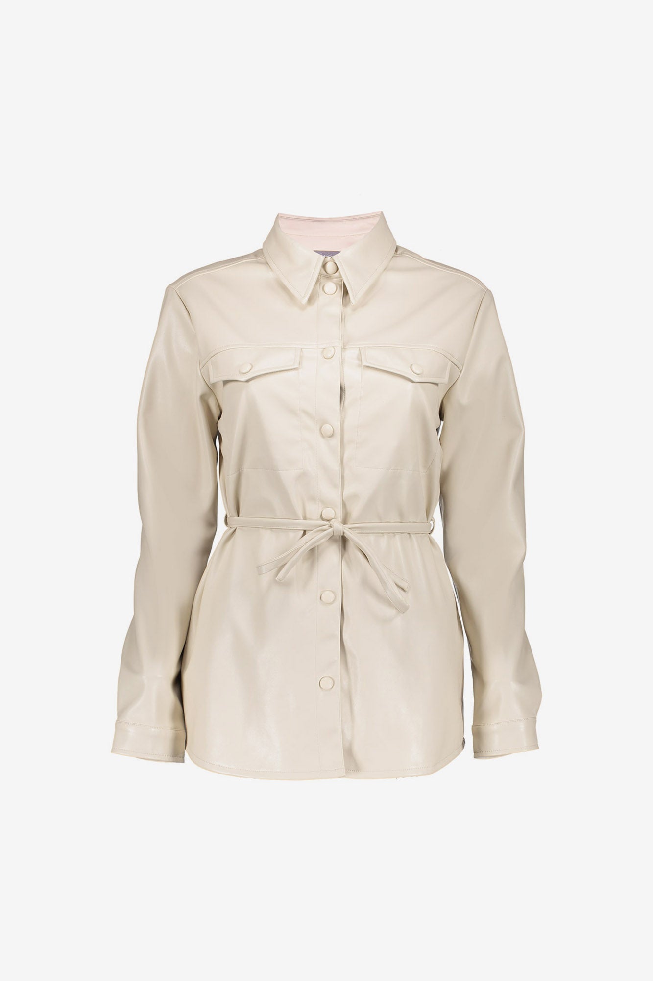 Geisha dames faux leather blouse met strikceintuur
