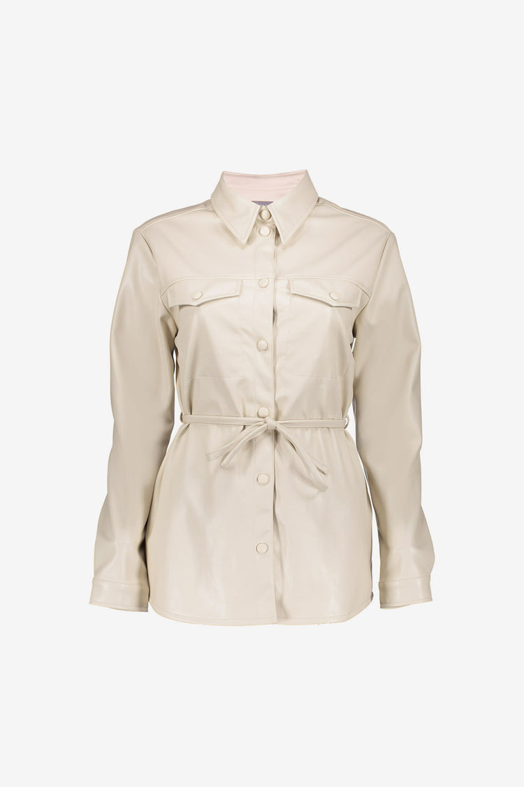 Geisha dames faux leather blouse met strikceintuur