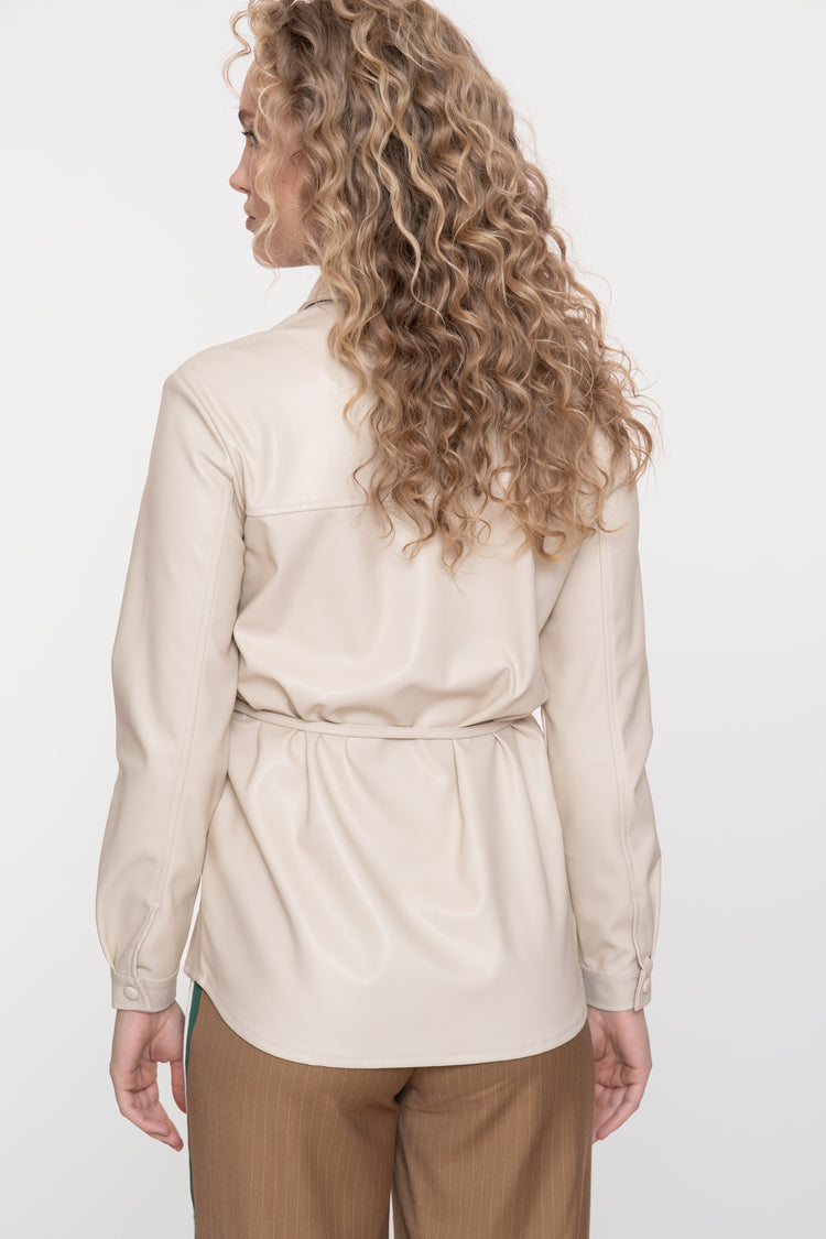 Geisha dames faux leather blouse met strikceintuur