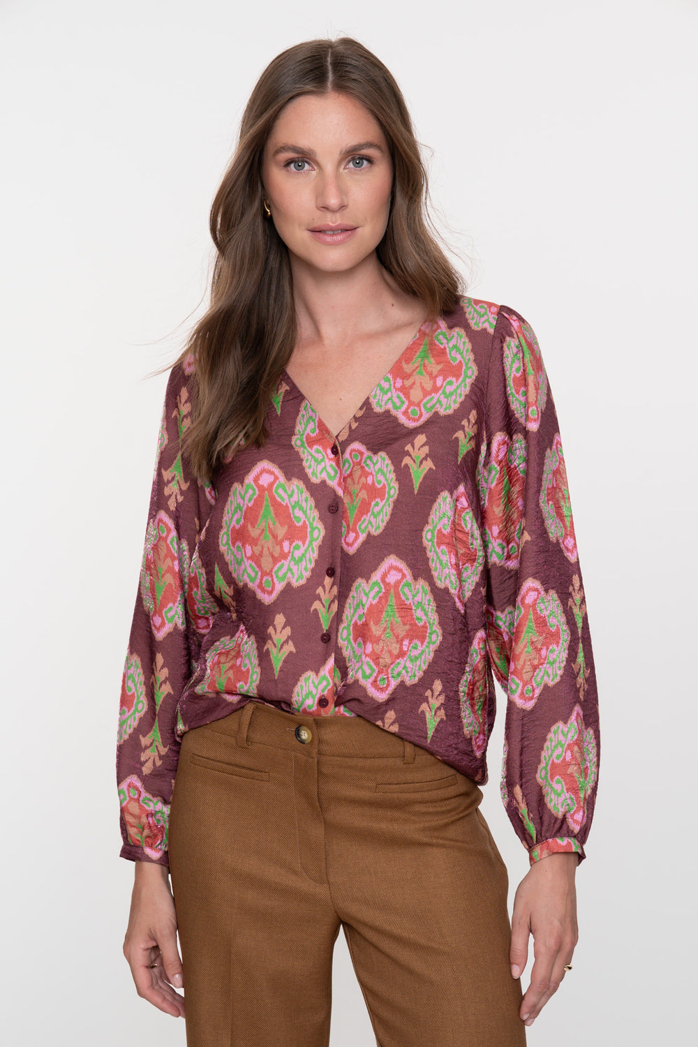 Geisha dames blouse met paisleyachtige print