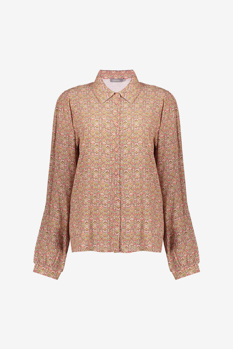 Geisha dames blouse met kleurrijke dessin