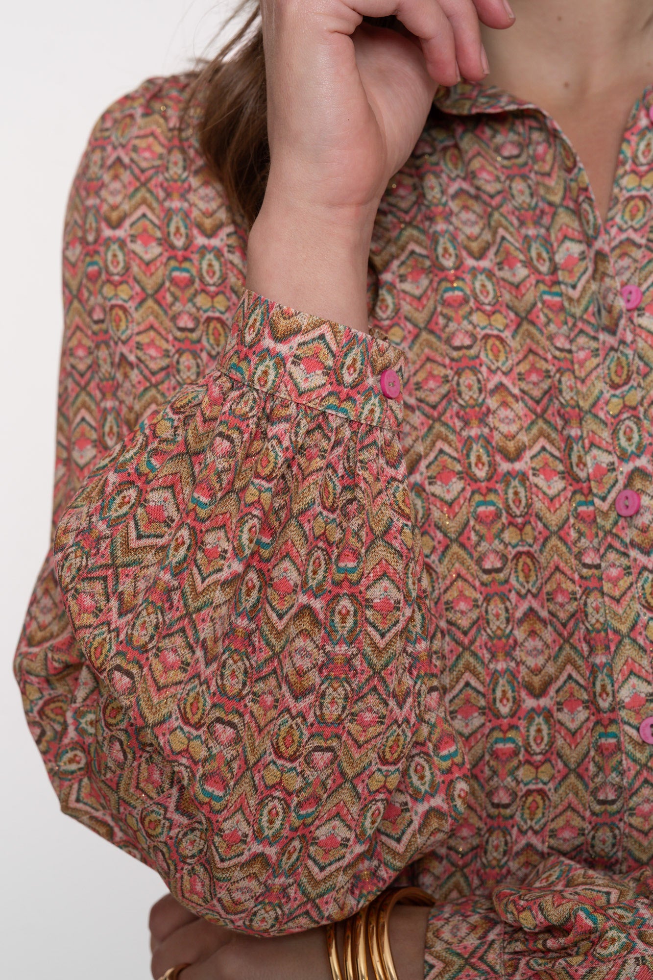 Geisha dames blouse met kleurrijke dessin