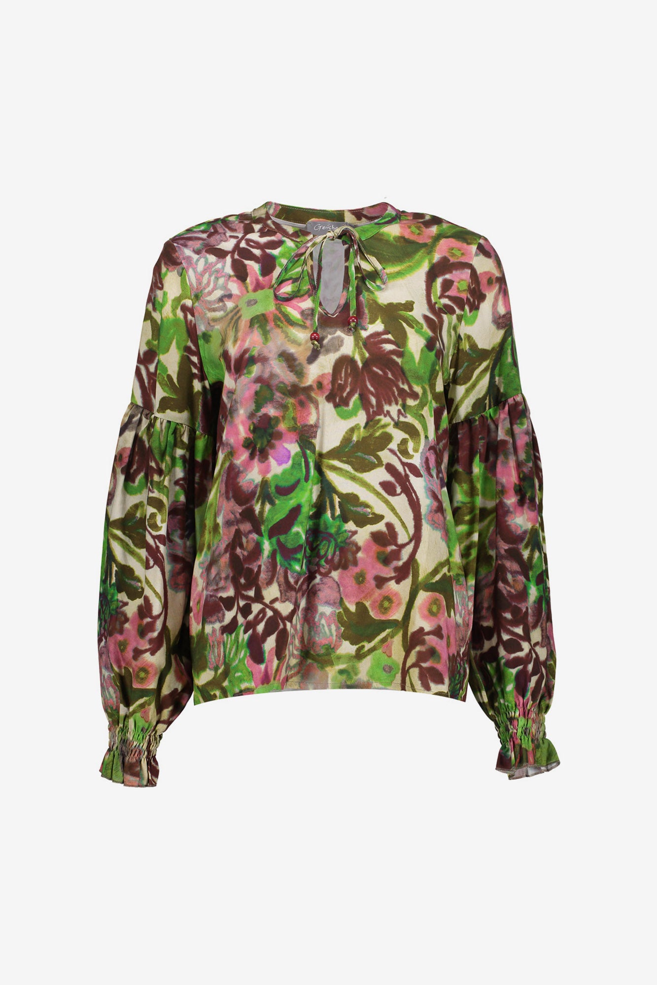 Geisha dames floral blouse met pofmouwen en aquarelprint