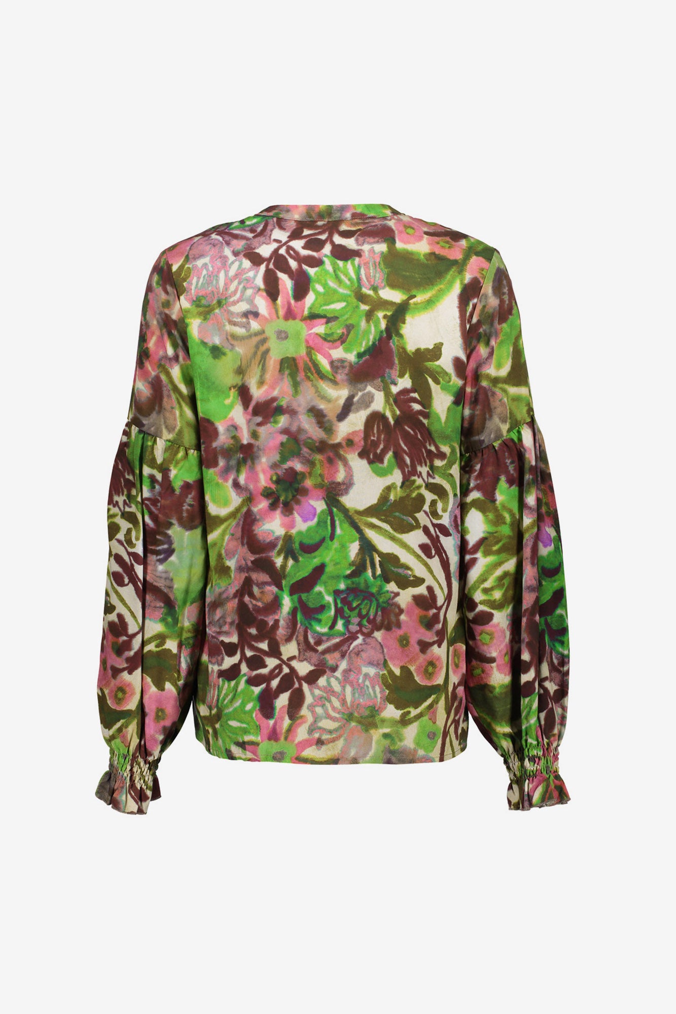 Geisha dames floral blouse met pofmouwen en aquarelprint