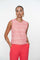 Geisha Fashion: Red textured sleeveless top against white background.