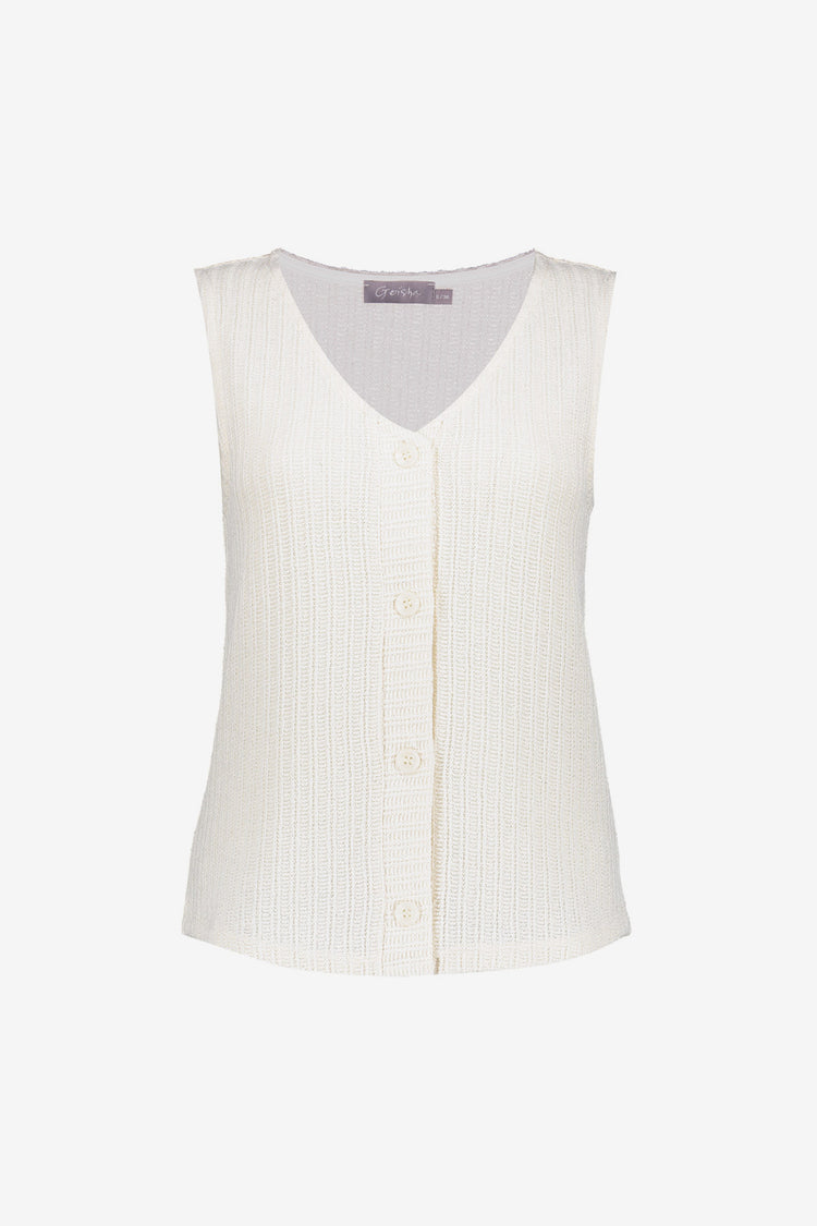 Geisha dames gebreide singlet met knoopjes