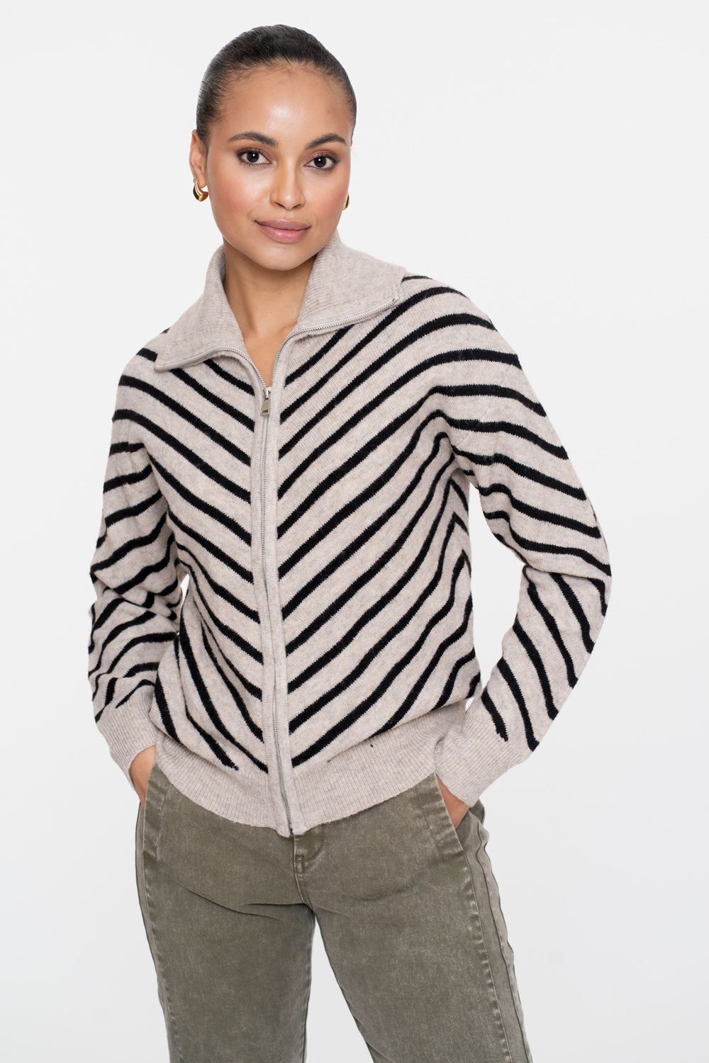 Geisha dames vest met opstaande kraag en streepdessin