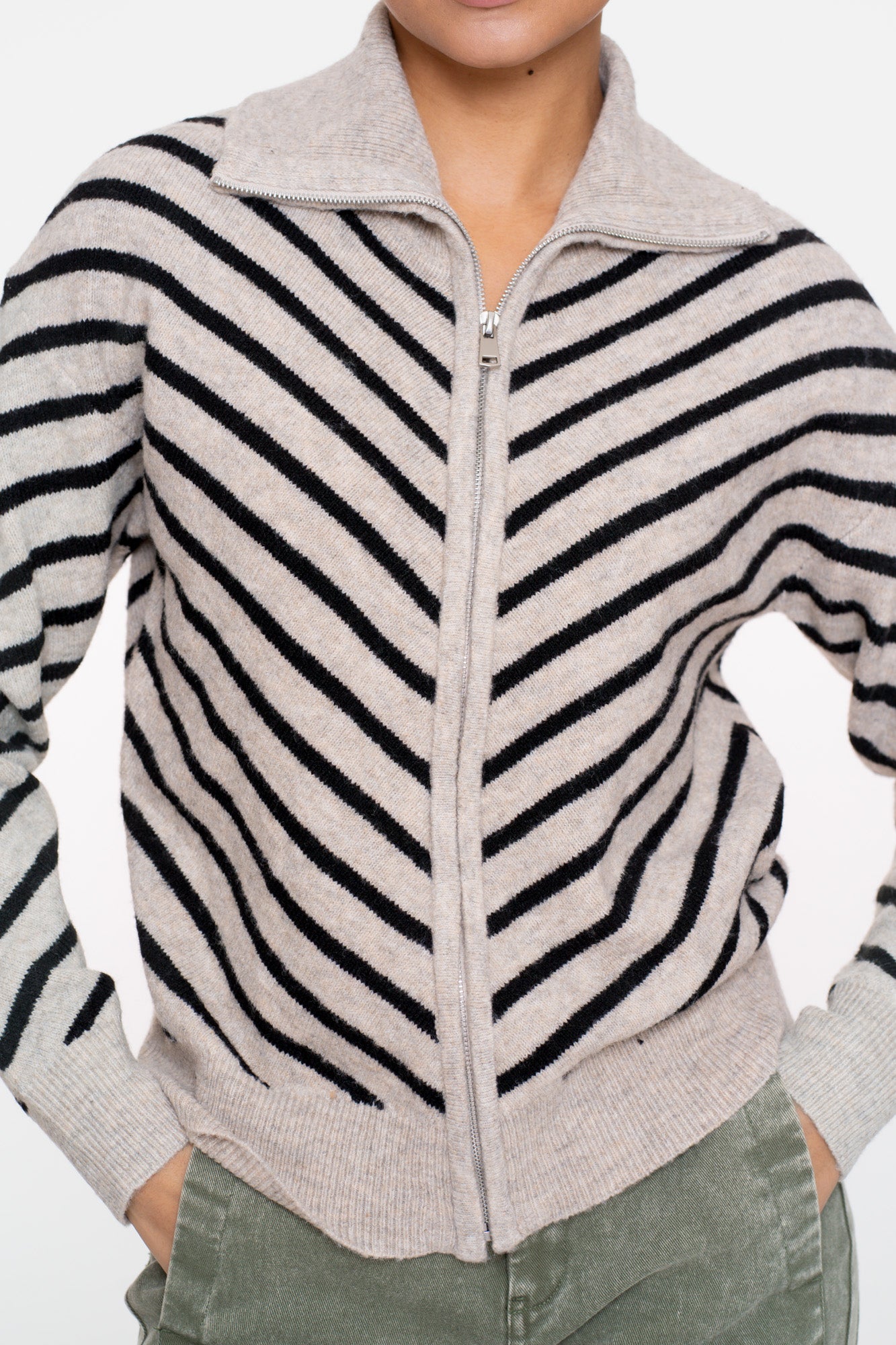 Geisha dames vest met opstaande kraag en streepdessin