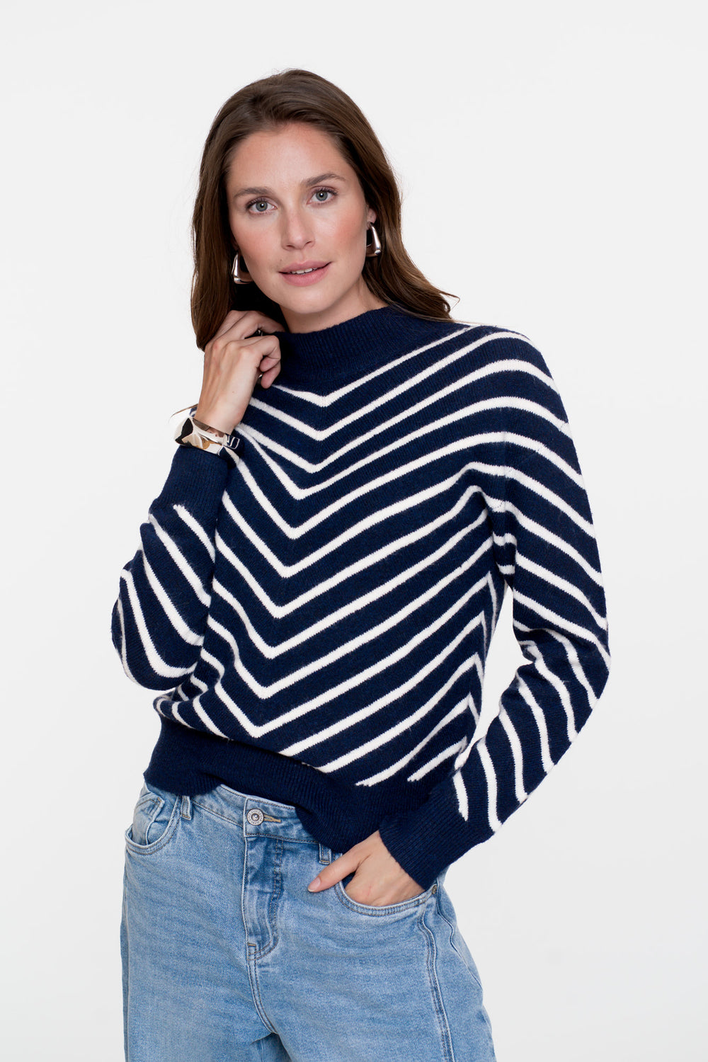 Geisha dames trui met streepdessin en turtleneck
