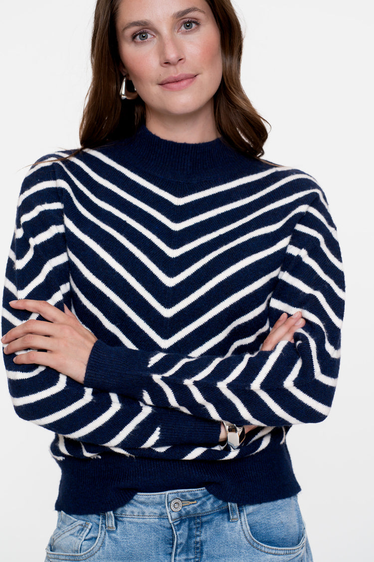 Geisha dames trui met streepdessin en turtleneck