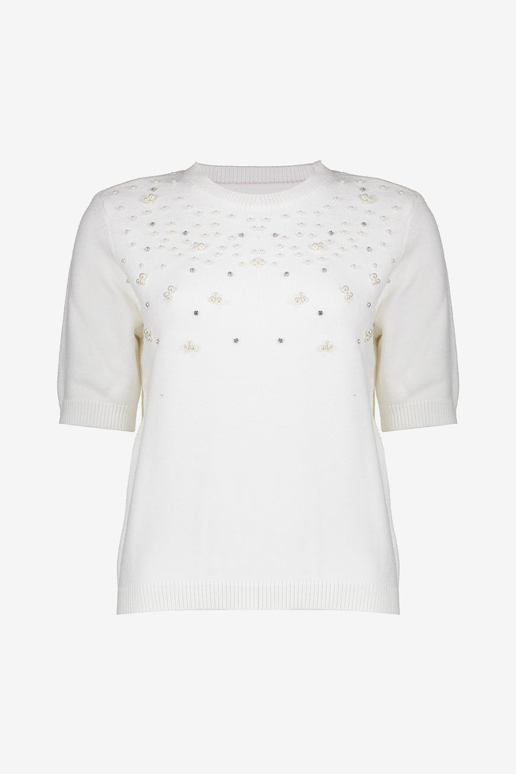 Geisha dames pullover met korte mouwen en parels