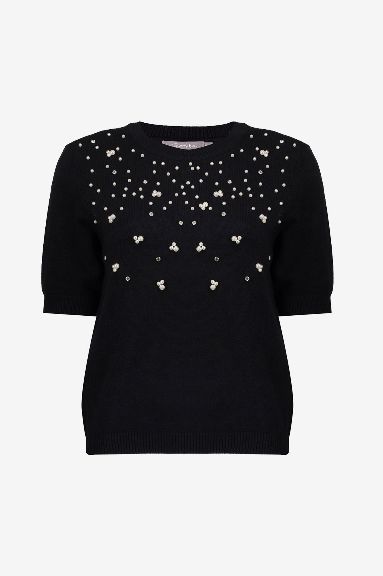 Geisha dames pullover met korte mouwen en parels