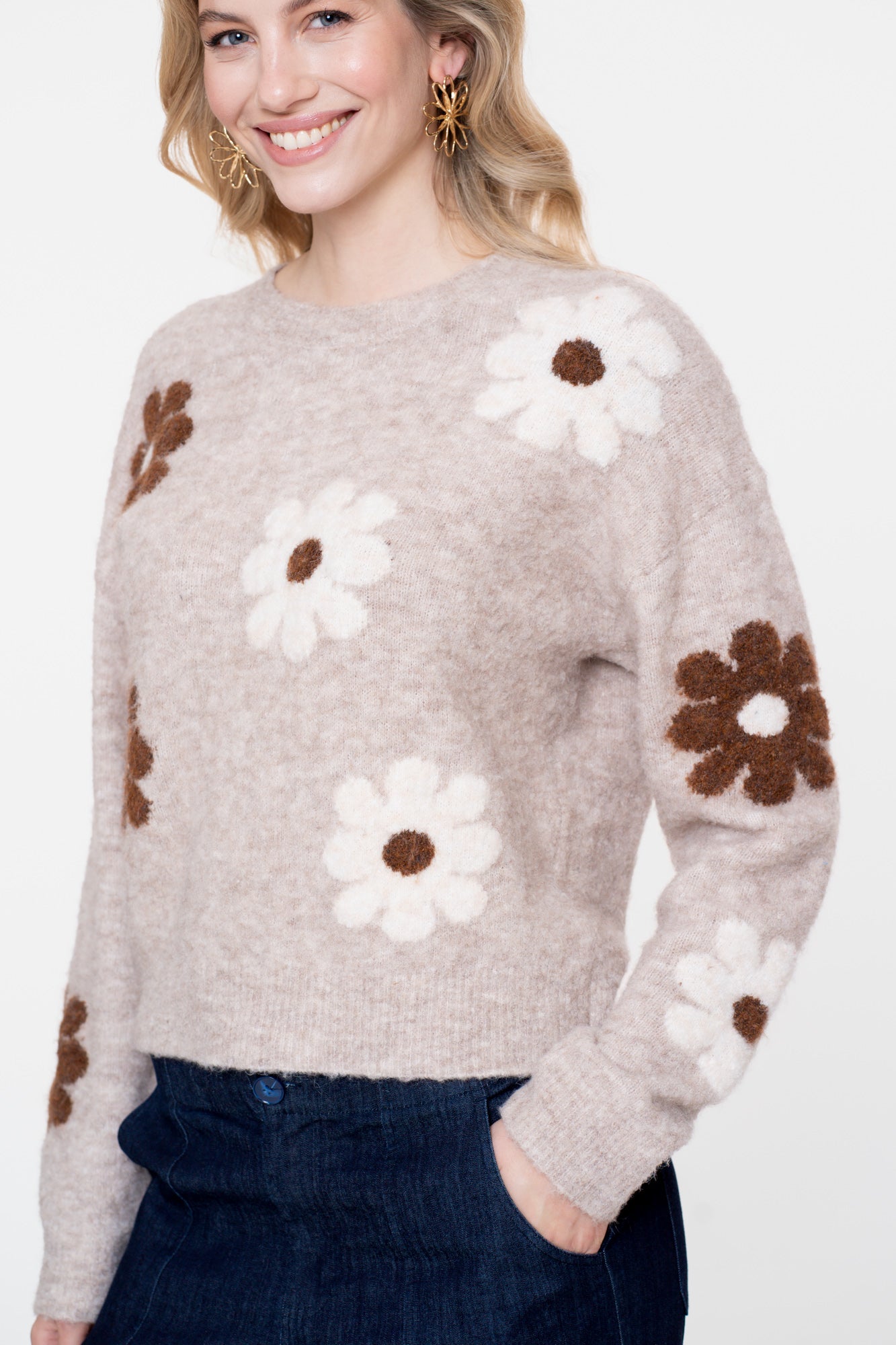 Geisha dames trui met embroided flower print