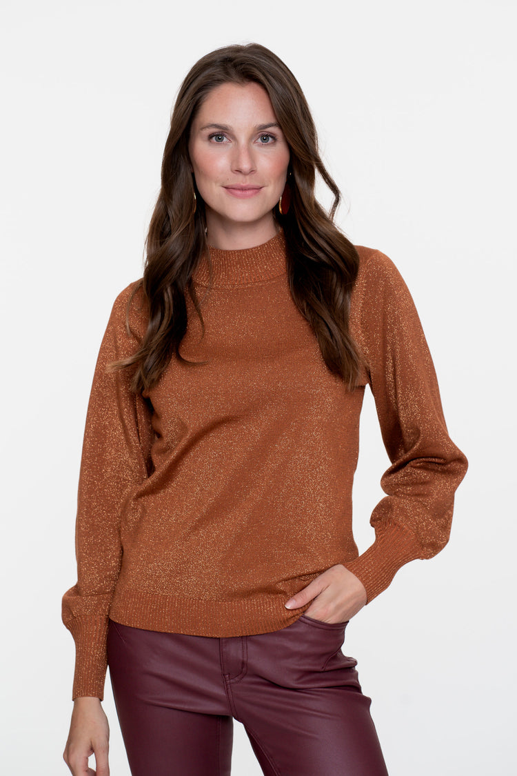 Geisha dames trui met pofmouwen en lurex - Main Image