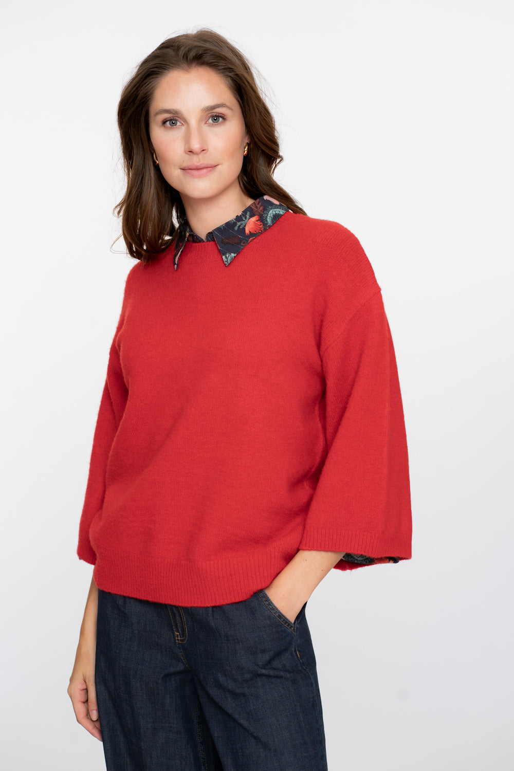 Geisha dames pullover met 3/4 wijde mouwen