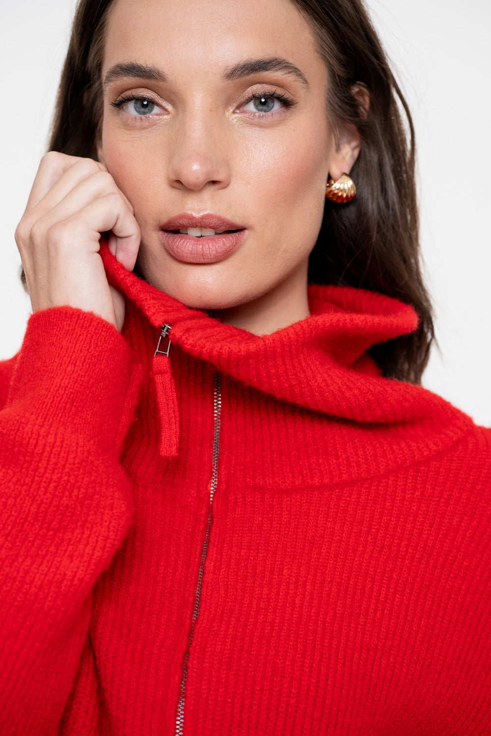 Geisha dames gebreide trui met hoge zip up kraag