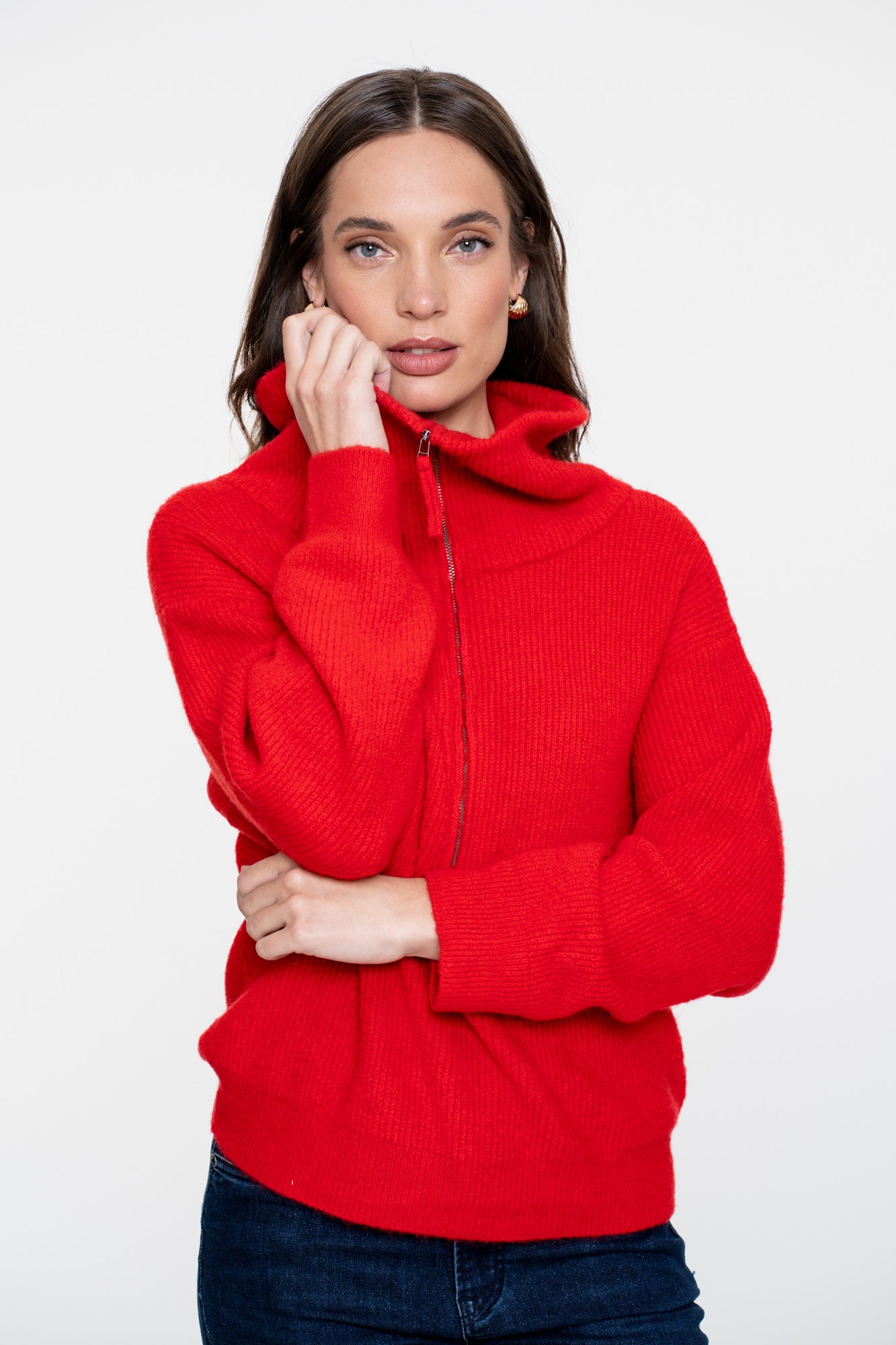 Geisha dames gebreide trui met hoge zip up kraag
