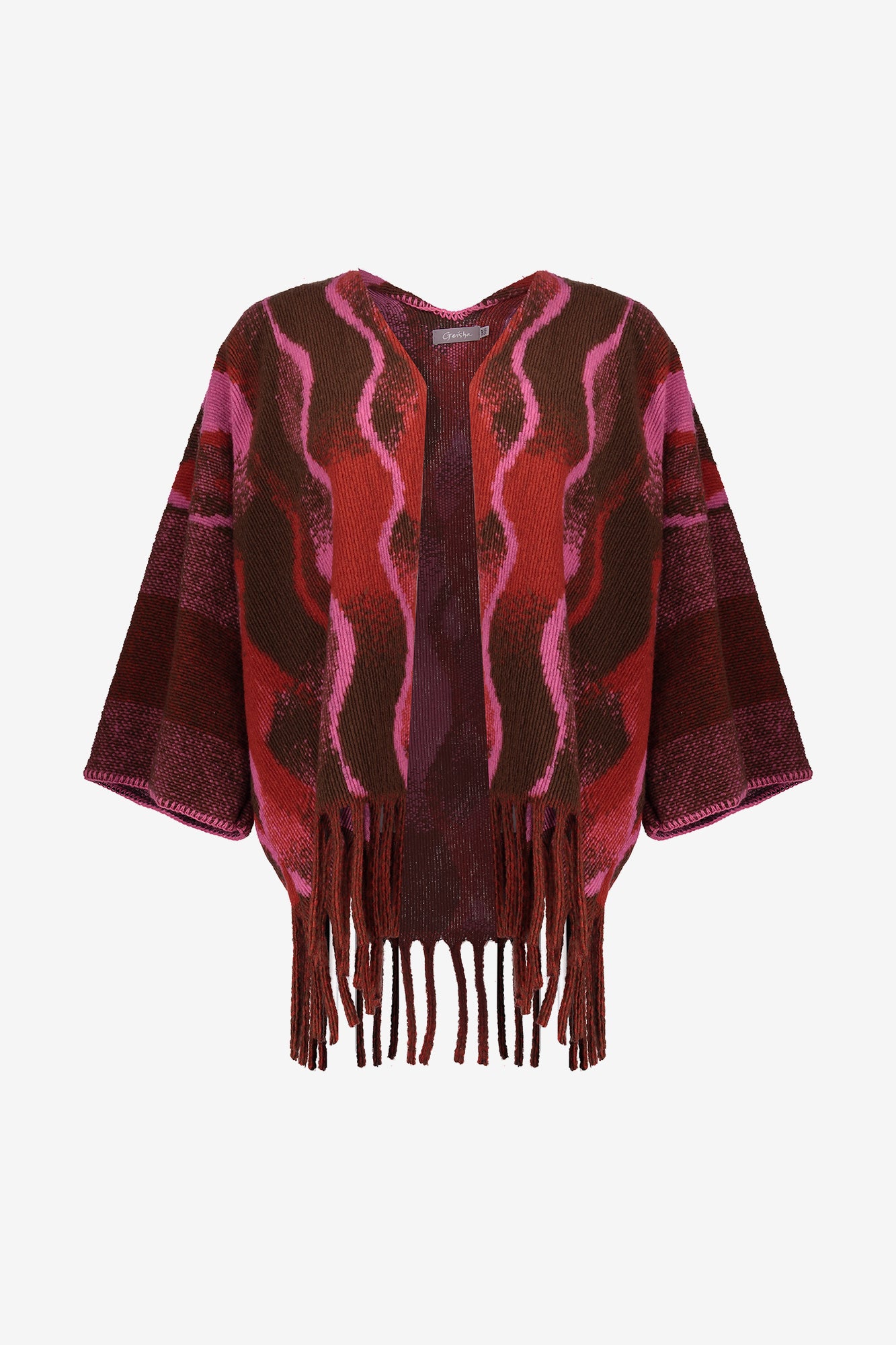 Geisha dames poncho met swirlprint en franjes