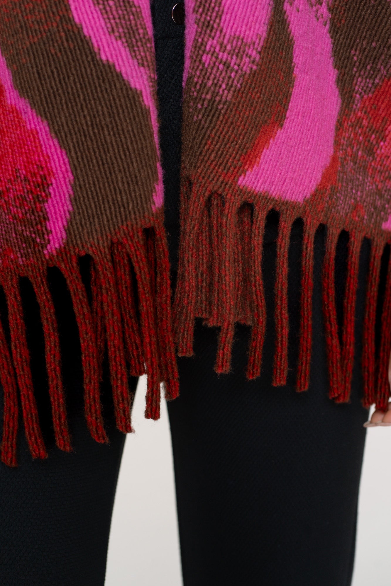 Geisha dames poncho met swirlprint en franjes