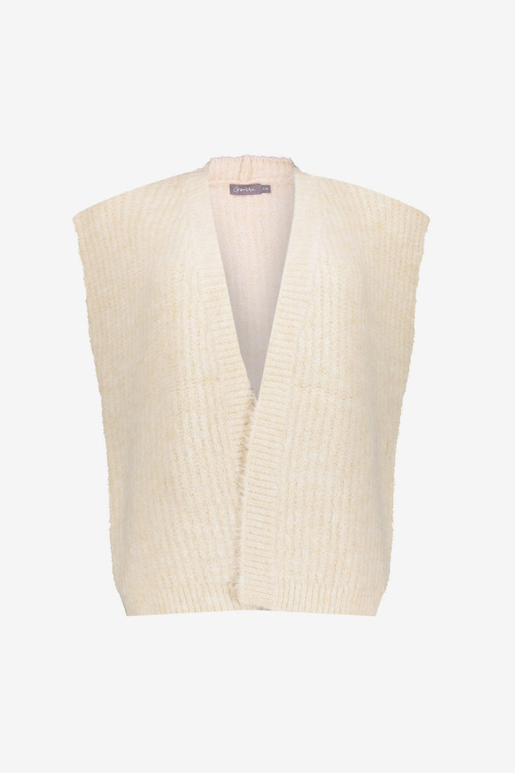 Geisha dames gebreid gilet met open voorzijde in creme