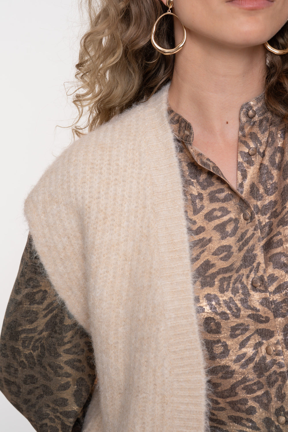 Geisha dames gebreid gilet met open voorzijde in creme