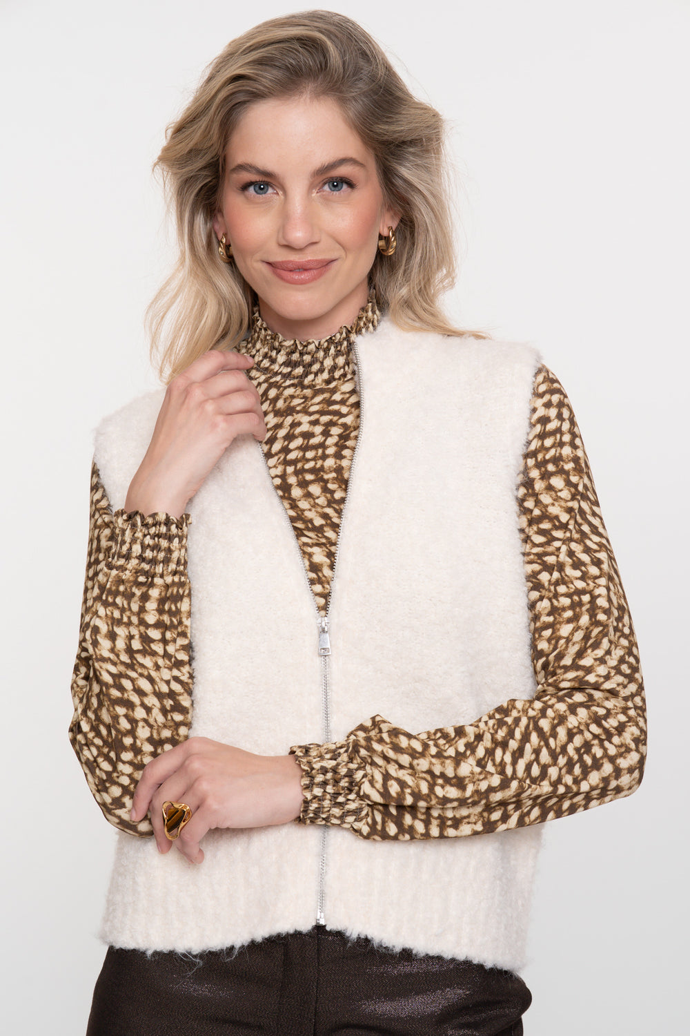 Geisha dames comfortabel gebreid gilet met ritssluiting