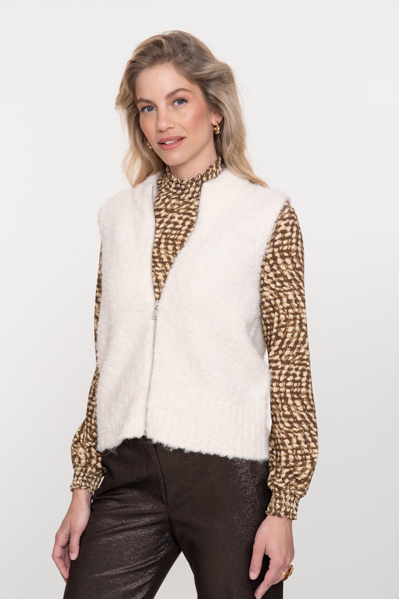 Geisha dames comfortabel gebreid gilet met ritssluiting