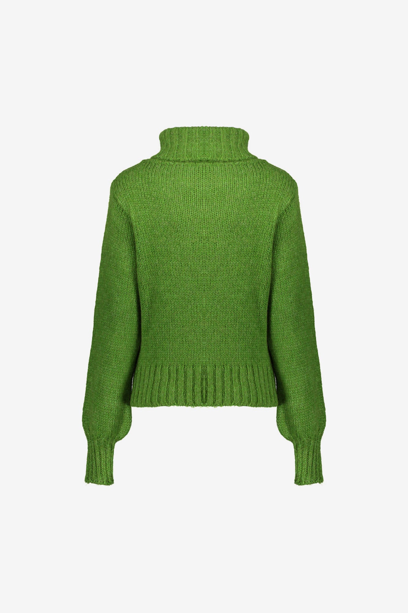 Geisha dames groene gebreide trui met hoge colkraag en ribdetails