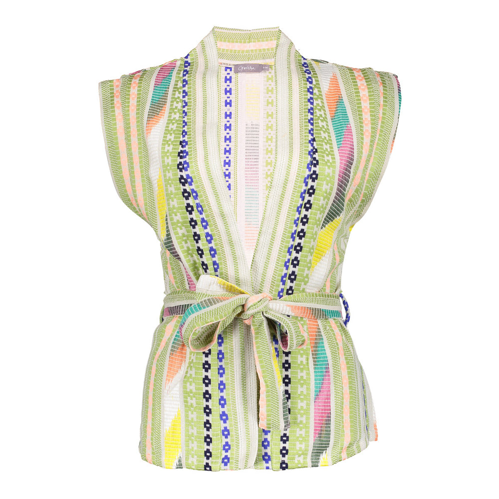 Geisha dames multi-gekleurde gilet met self-fabric ceintuur