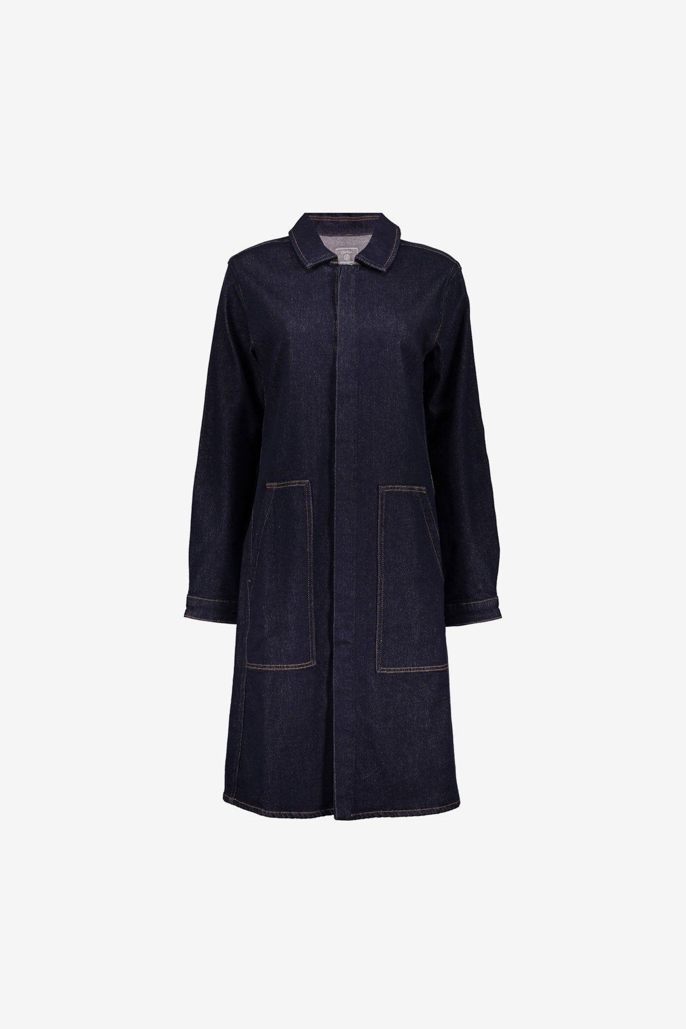 Geisha dames midi denim jurk met opgestikte zakken