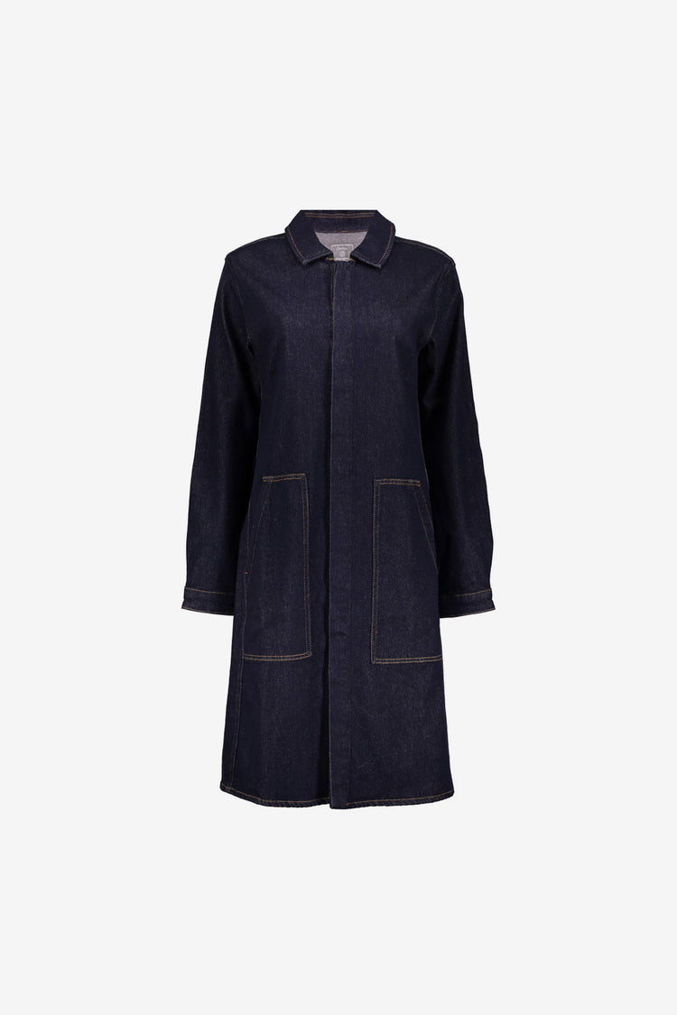Geisha dames midi denim jurk met opgestikte zakken