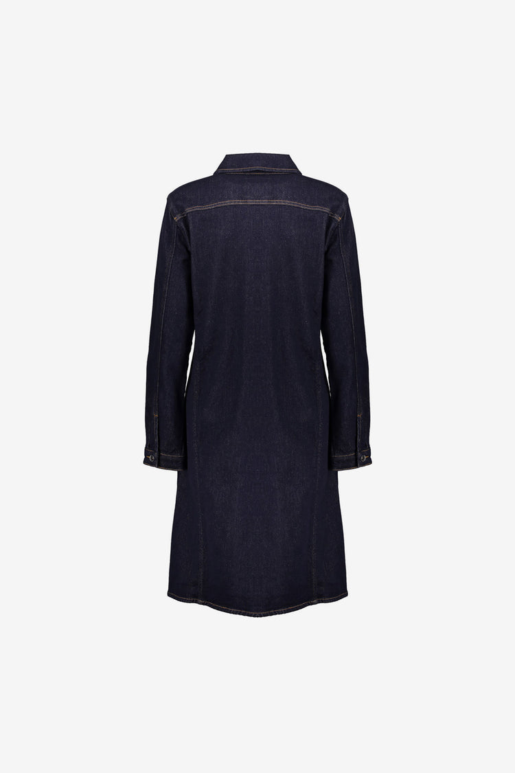 Geisha dames midi denim jurk met opgestikte zakken