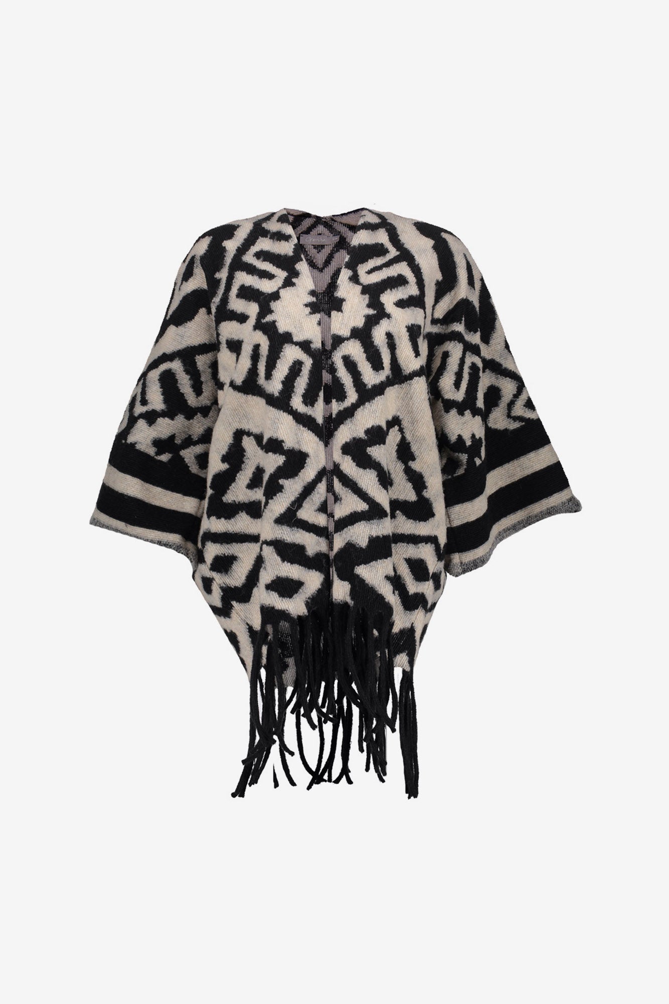 Geisha dames jacquard poncho met franjes