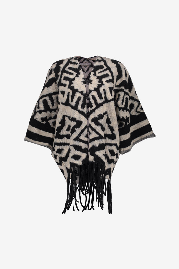 Geisha dames jacquard poncho met franjes