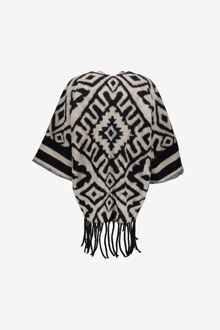 Geisha dames jacquard poncho met franjes