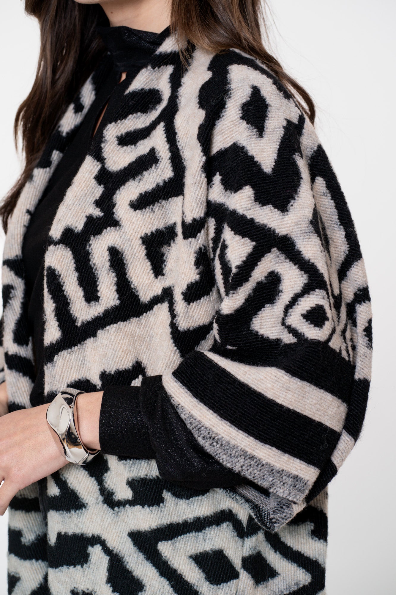 Geisha dames jacquard poncho met franjes