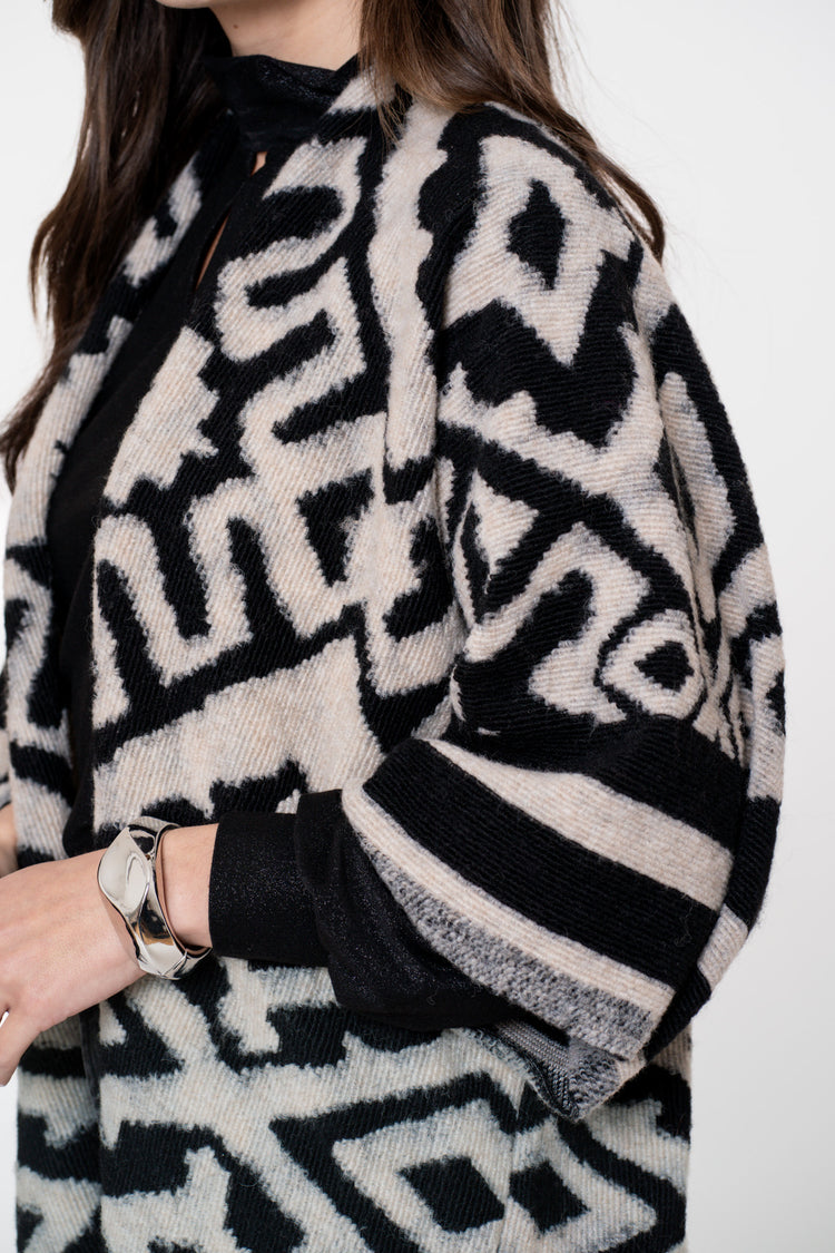 Geisha dames jacquard poncho met franjes