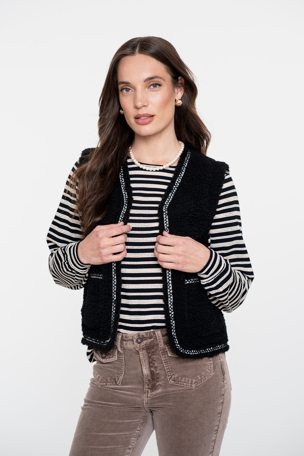 Geisha dames teddy gilet met geweven bies