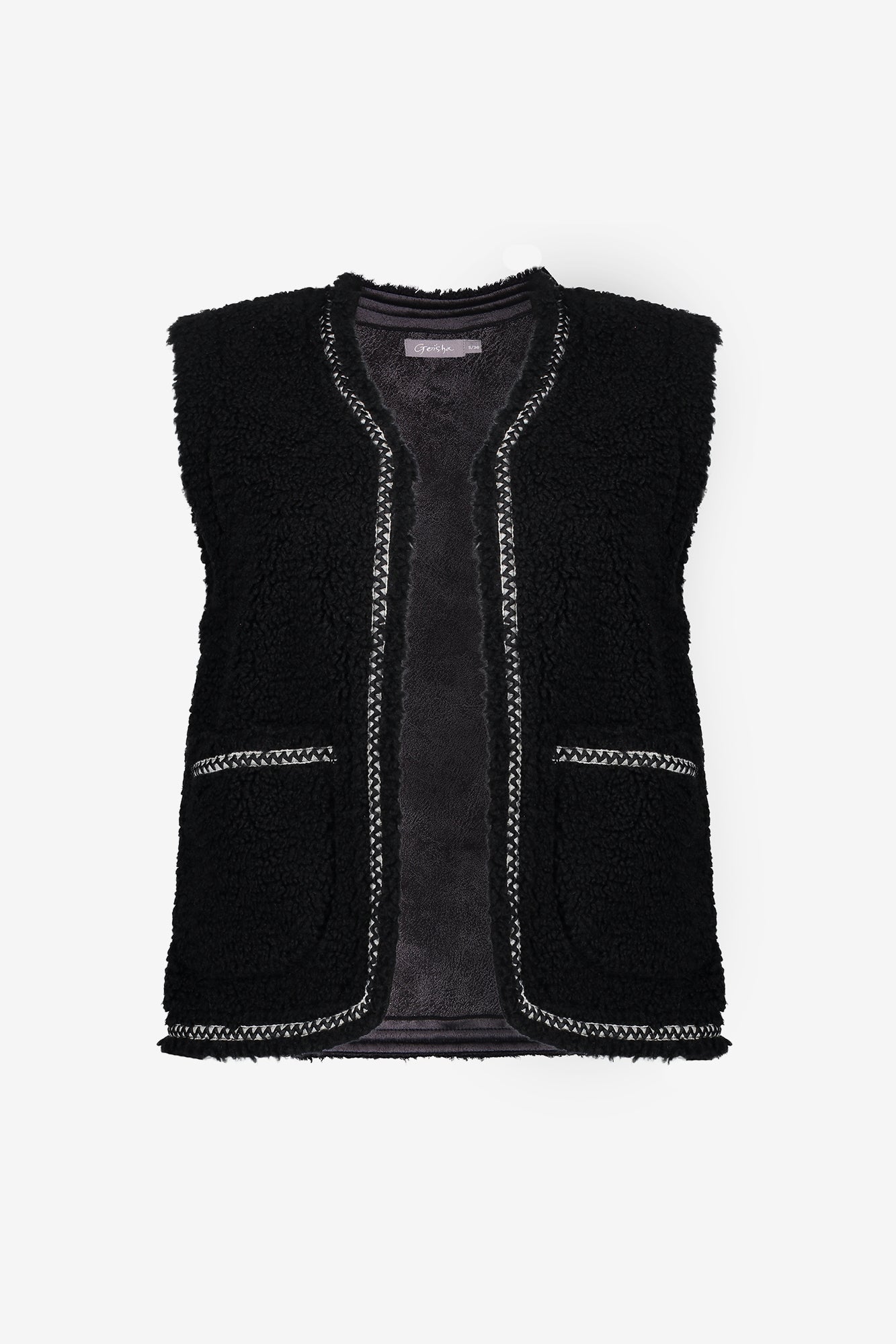 Geisha dames teddy gilet met geweven bies