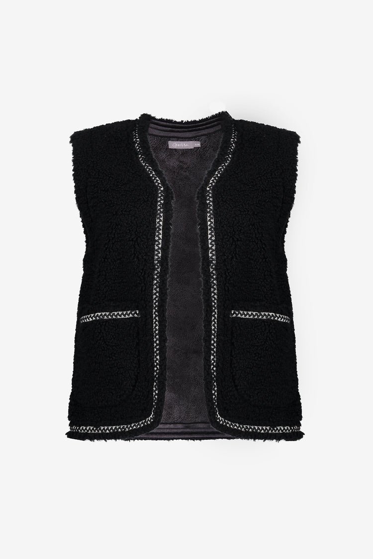 Geisha dames teddy gilet met geweven bies