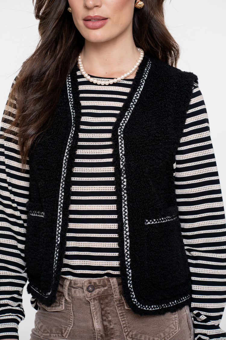 Geisha dames teddy gilet met geweven bies