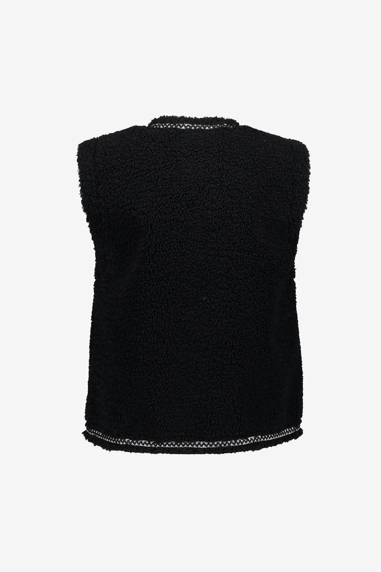 Geisha dames teddy gilet met geweven bies